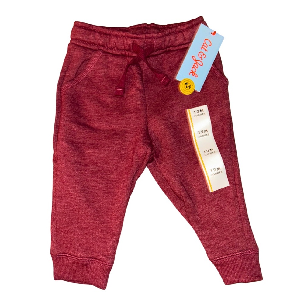 NWT Cat & Jack 12M Baby Pants Maroon Joggers - Picture 2 of 9